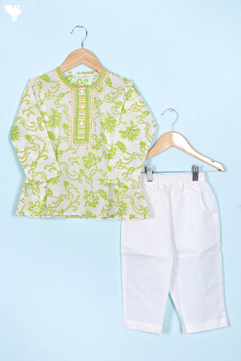 Cotton Boys Kurta Pajama Set In Block Print